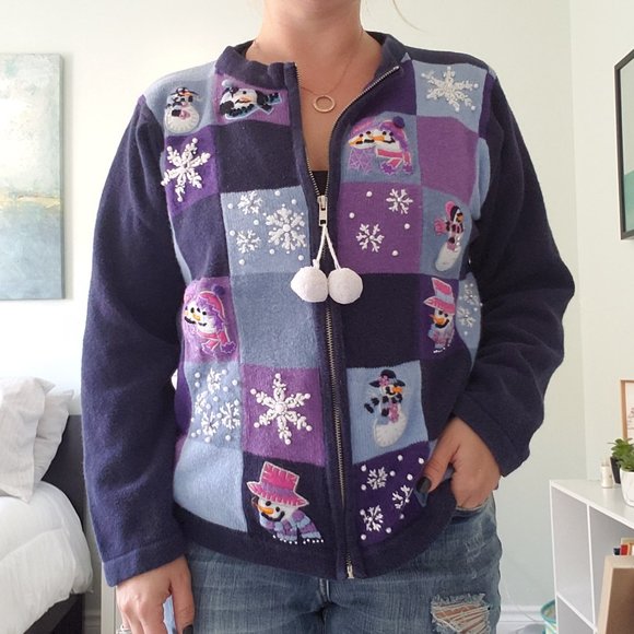 A real vintage ugly Christmas zip up cardi… - Picture 1 of 7